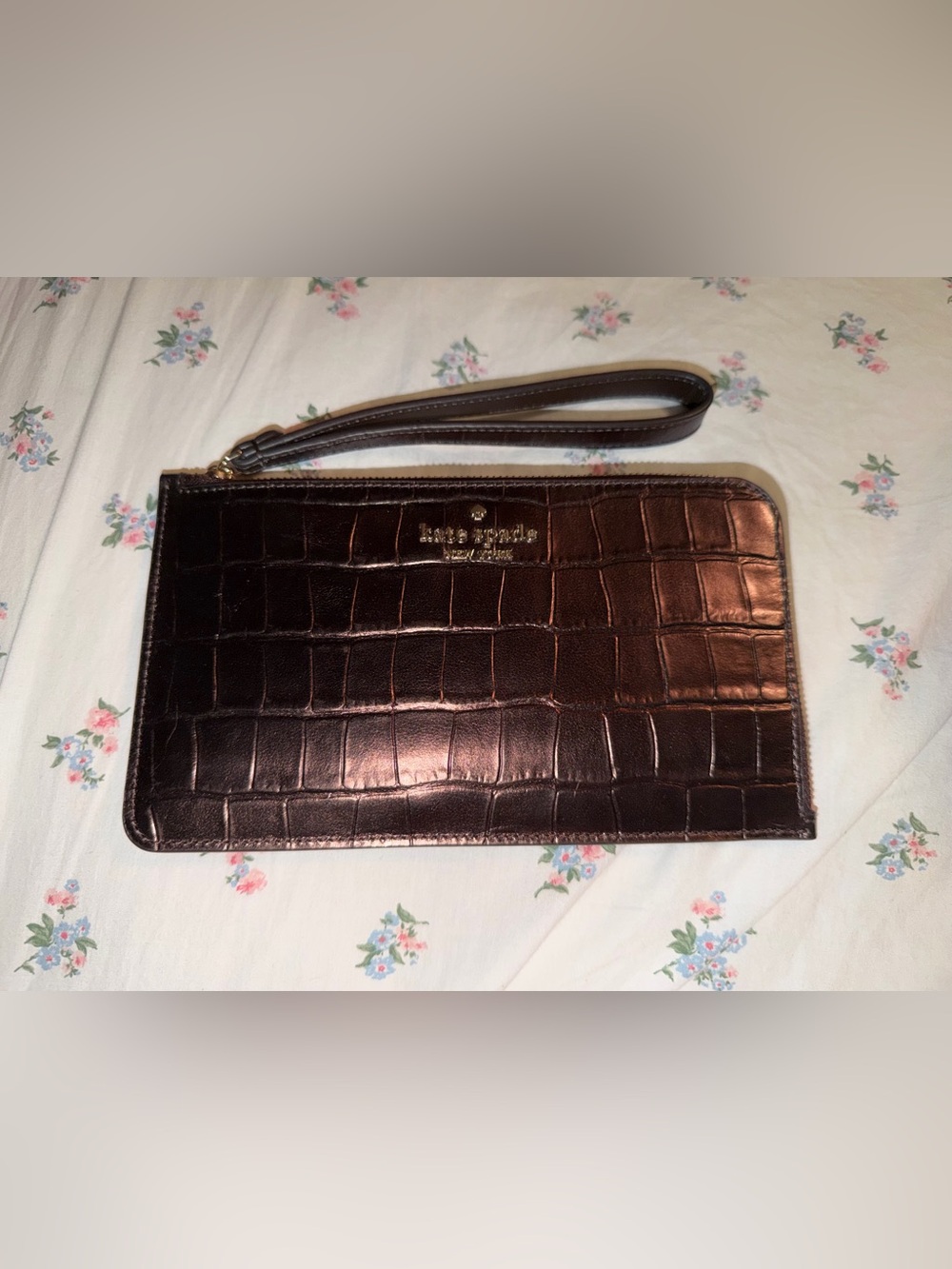 Kate Spade Lucy Croc Embossed Wristlet - Bronze